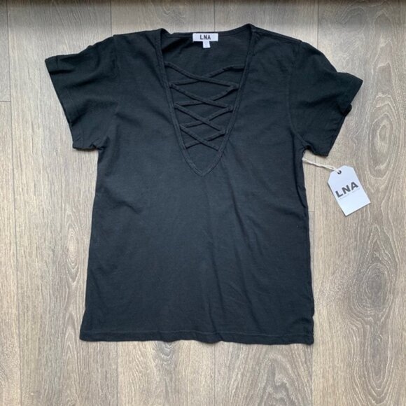 Revolve LNA Kontrol Kross Tee T-Shirt Short Sleeve Straps Black Lace up Small - Picture 4 of 14